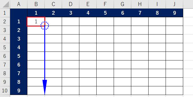 Excel_九九表オートフィル