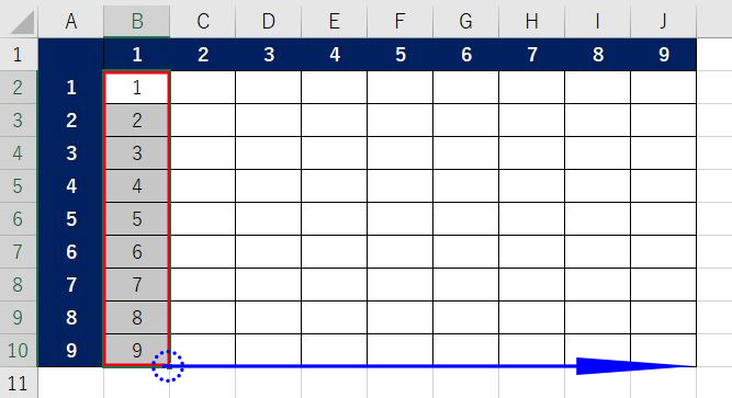 Excel_九九表オートフィル2