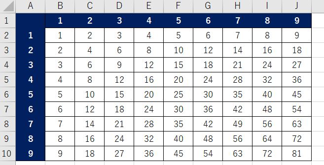 Excel_九九表完成