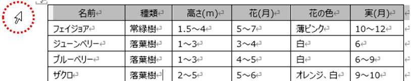 表の1行目を選択