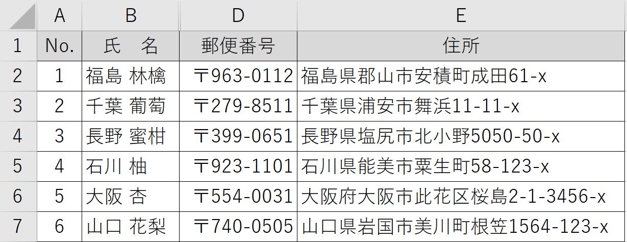 列非表示の表