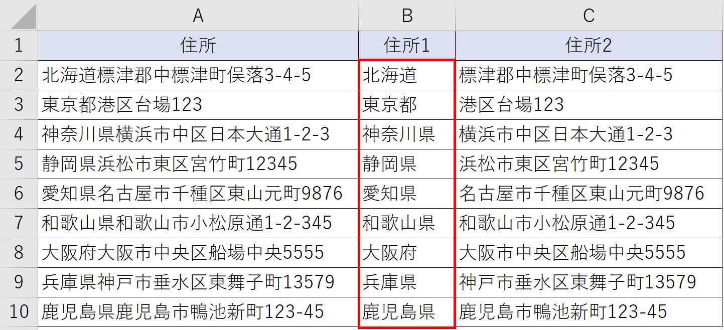 都道府県を抜き出した表